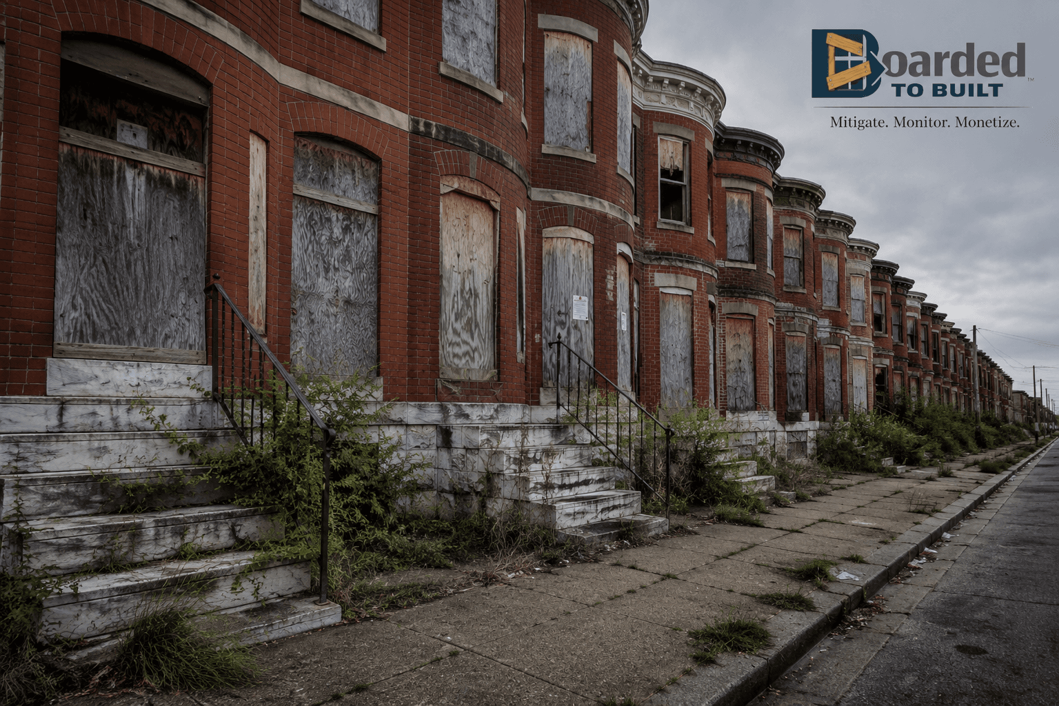 Vacant boarded rowhouses — Baltimore